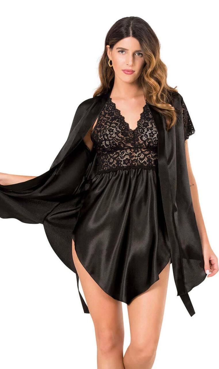 Satin Lace Lingerie Set With Robe