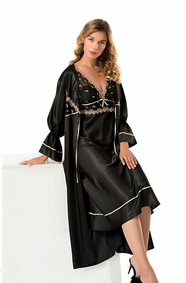 Long Satin Lingerie Set With Robe