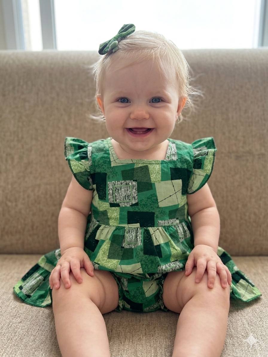 Baby Girl Dress Set With Bloomers & Bow