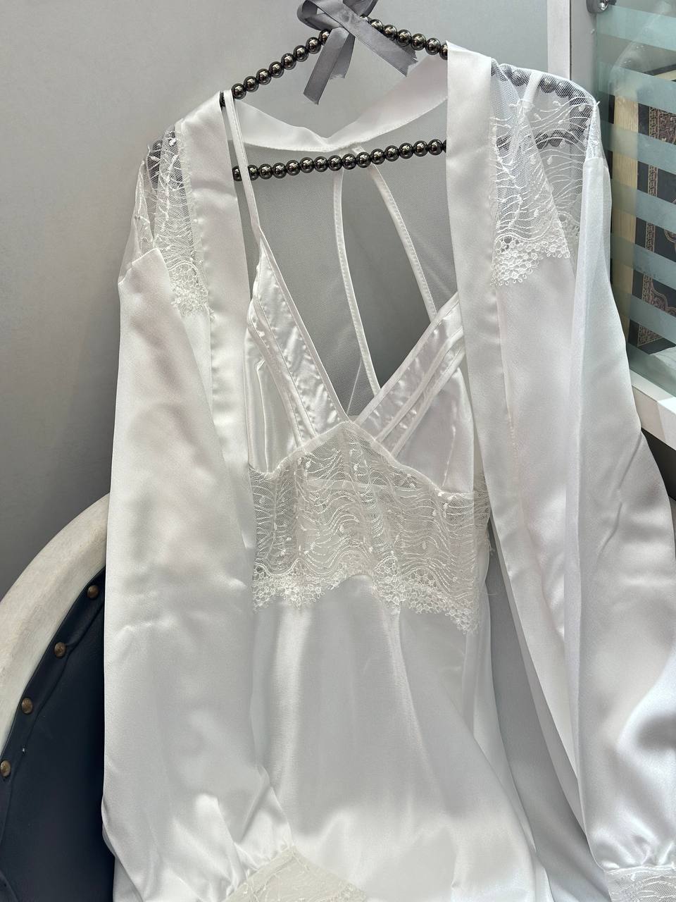 Long Satin Lingerie Set With Robe