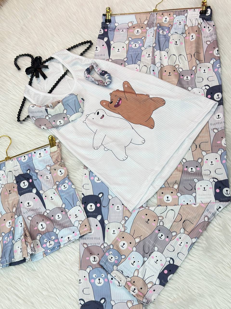 Bear Print 3-Piece Pajama Set